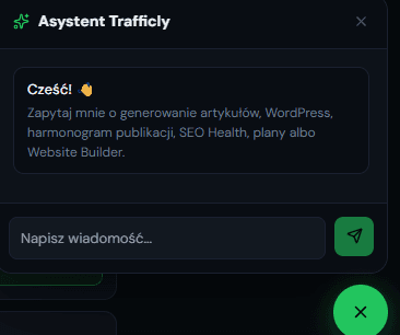 Zrzut ekranu widgetu asystenta AI Trafficly odpowiadającego na pytanie klienta